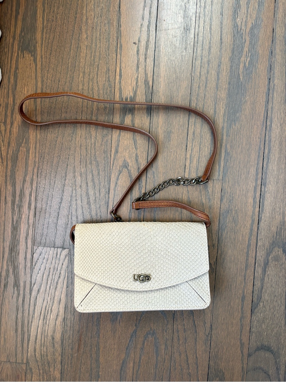UGG Cream Crossbody Bag with Brown Adjustable Strap